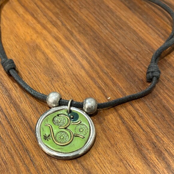 Jane Diaz Sterling Silver 925 OM symbol Green Charm - Silver Beaded Necklace - Picture 3 of 9